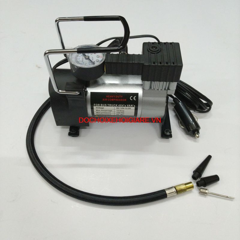 Máy bơm lốp ô tô xe máy mini 12V. Lõi đồng 120W. 1 Piston