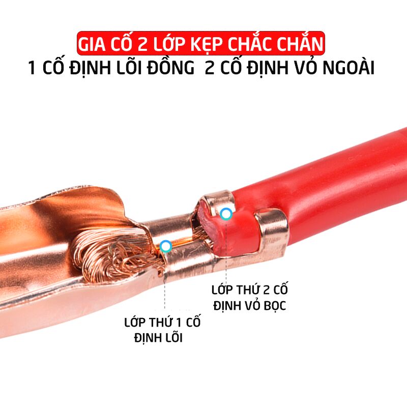 Dây câu kích bình ắc quy ô tô. 1800A. Dài 3m. Lõi đồng. Có tụ bảo vệ. Đầu kẹp đồng. Vỏ cao su cách điện