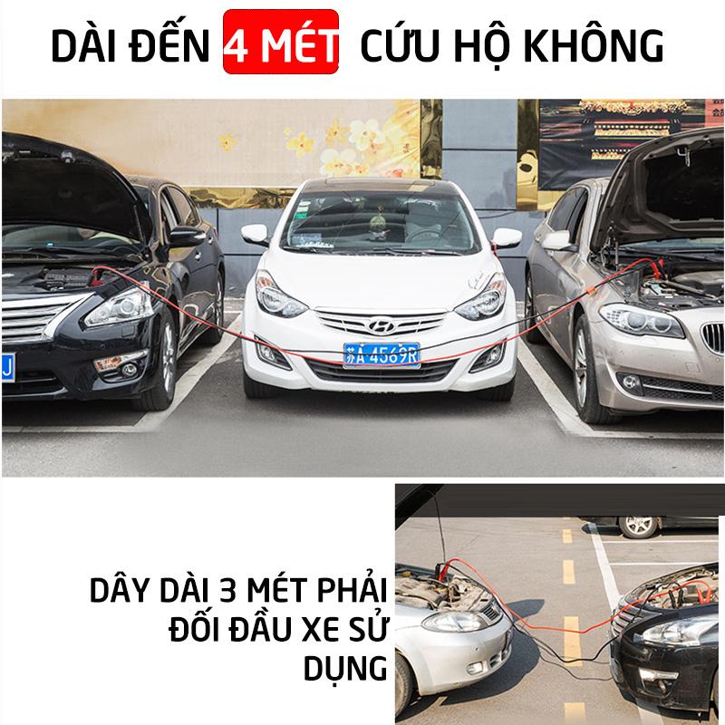 Dây câu kích bình ắc quy ô tô. 1800A. Dài 3m. Lõi đồng. Có tụ bảo vệ. Đầu kẹp đồng. Vỏ cao su cách điện