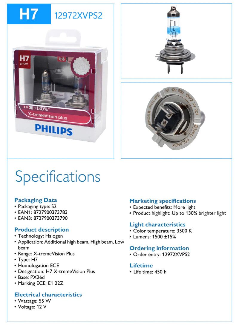 Bóng đèn pha Halogen ô tô Tăng Sáng Philips X-tremeVision Plus +130% H1 H3 H4 H7 HB3 HB4 9005 9006 12V 55W 60W 65W