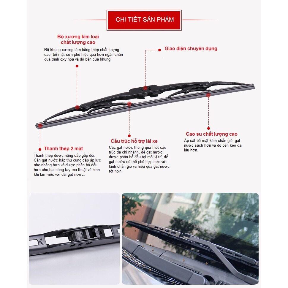 Cần gạt mưa Nano Wiper xương sắt. Lưỡi gạt cao su phủ than chì hoạt tính giúp gạt sạch hơn, êm hơn và bền hơn