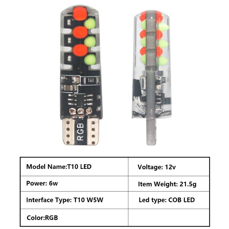 Led demi, nội thất xe hơi chân T10 nhiều chế độ màu, có remote điều khiển từ xa, 12 nhân chip RGB COB