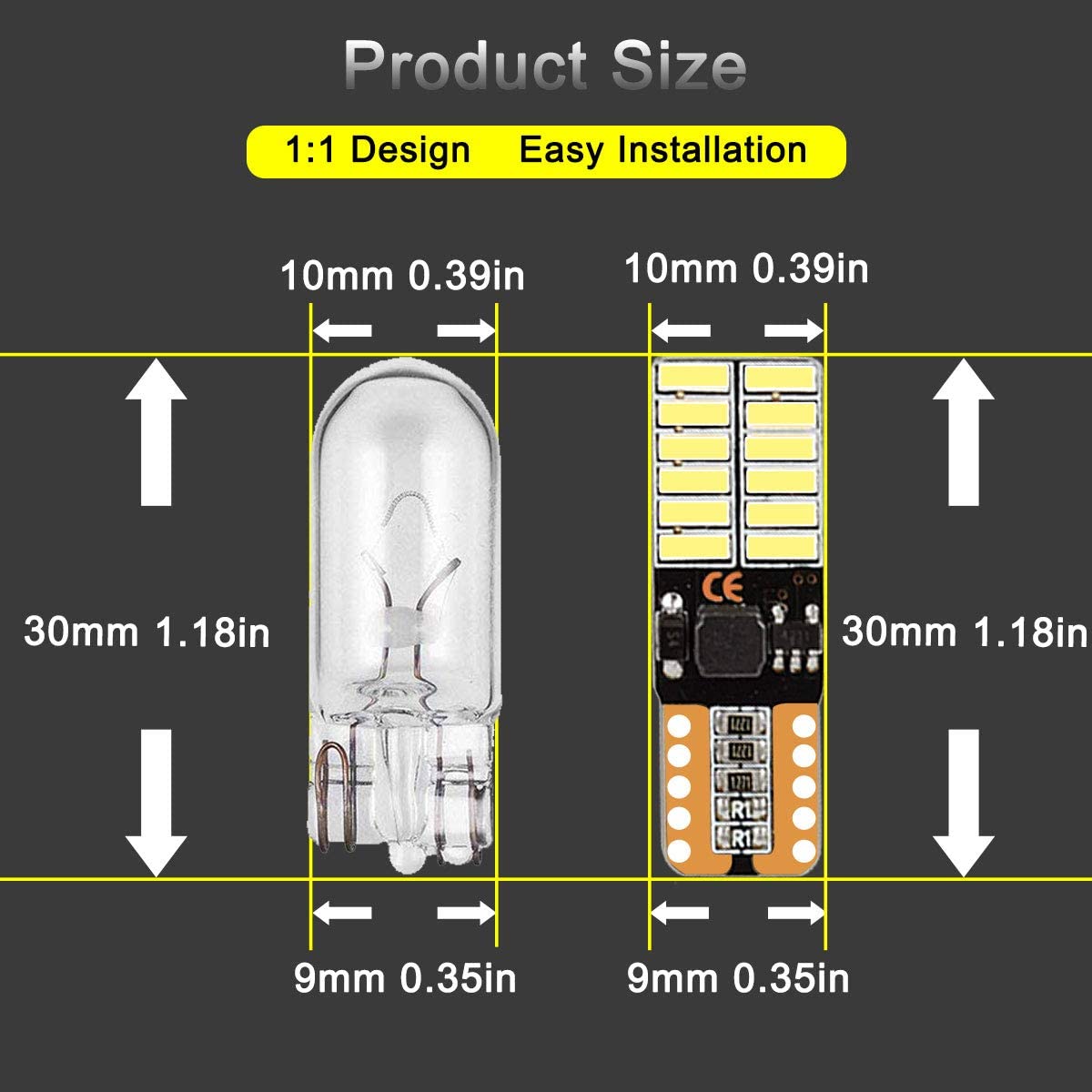 Bóng led demi, biển số, nội thất chân T10. Mạch hàn Robot siêu bền, 24 chip led 4014 siêu sáng