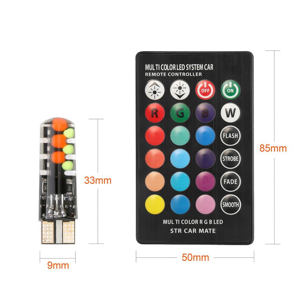 Led demi, nội thất xe hơi chân T10 nhiều chế độ màu, có remote điều khiển từ xa, 12 nhân chip RGB COB