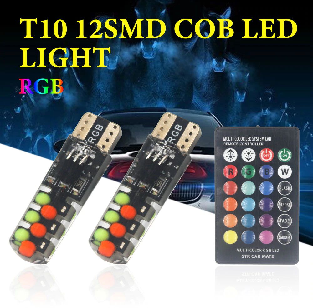 Led demi, nội thất xe hơi chân T10 nhiều chế độ màu, có remote điều khiển từ xa, 12 nhân chip RGB COB