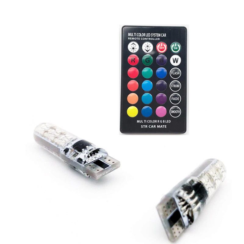 Led soi biển, demi, trần xe hơi chân T10 nhiều chế độ màu, có remote điều khiển từ xa, 6 nhân chip RGB 5050