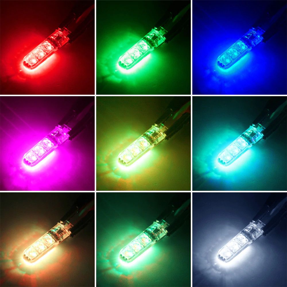 Led soi biển, demi, trần xe hơi chân T10 nhiều chế độ màu, có remote điều khiển từ xa, 6 nhân chip RGB 5050