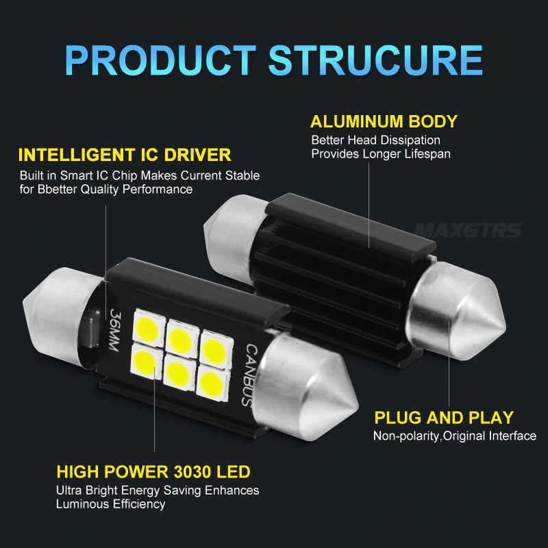 Led trần ô tô xe hơi siêu sáng 31mm 36mm 39mm 41mm, chip Led SMD 3030