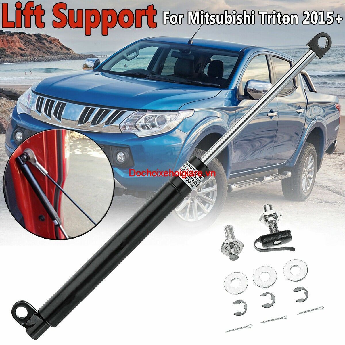 Ty thủy lực hãm hạ mở cốp thùng sau xe bán tải. Ford Ranger, Mazda BT-50, Isuzu D-Max, Chevrolet Colorado, Nissan Navara, Toyota Hilux, Mitsubishi Triton