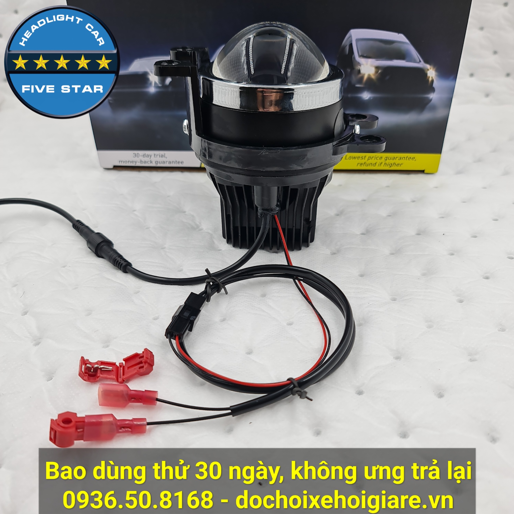 Đèn bi gầm Led 3 màu 3.0 inch FIVE STAR siêu sáng, 2 chế độ cốt pha, chống nước tuyệt đối. Dùng thử 30 ngày miễn phí