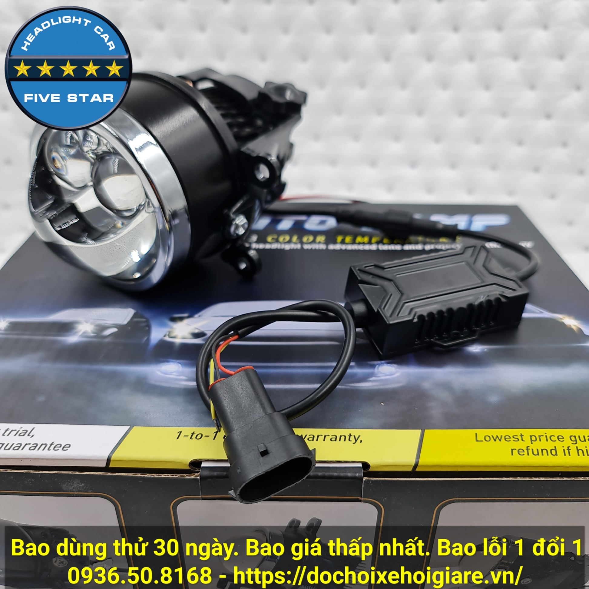 Đèn bi gầm Led Laser FIVE STAR 3.0 inch siêu sáng 55w 12v 24v, 2 chế độ cốt pha, dùng thử 30 ngày miễn phí