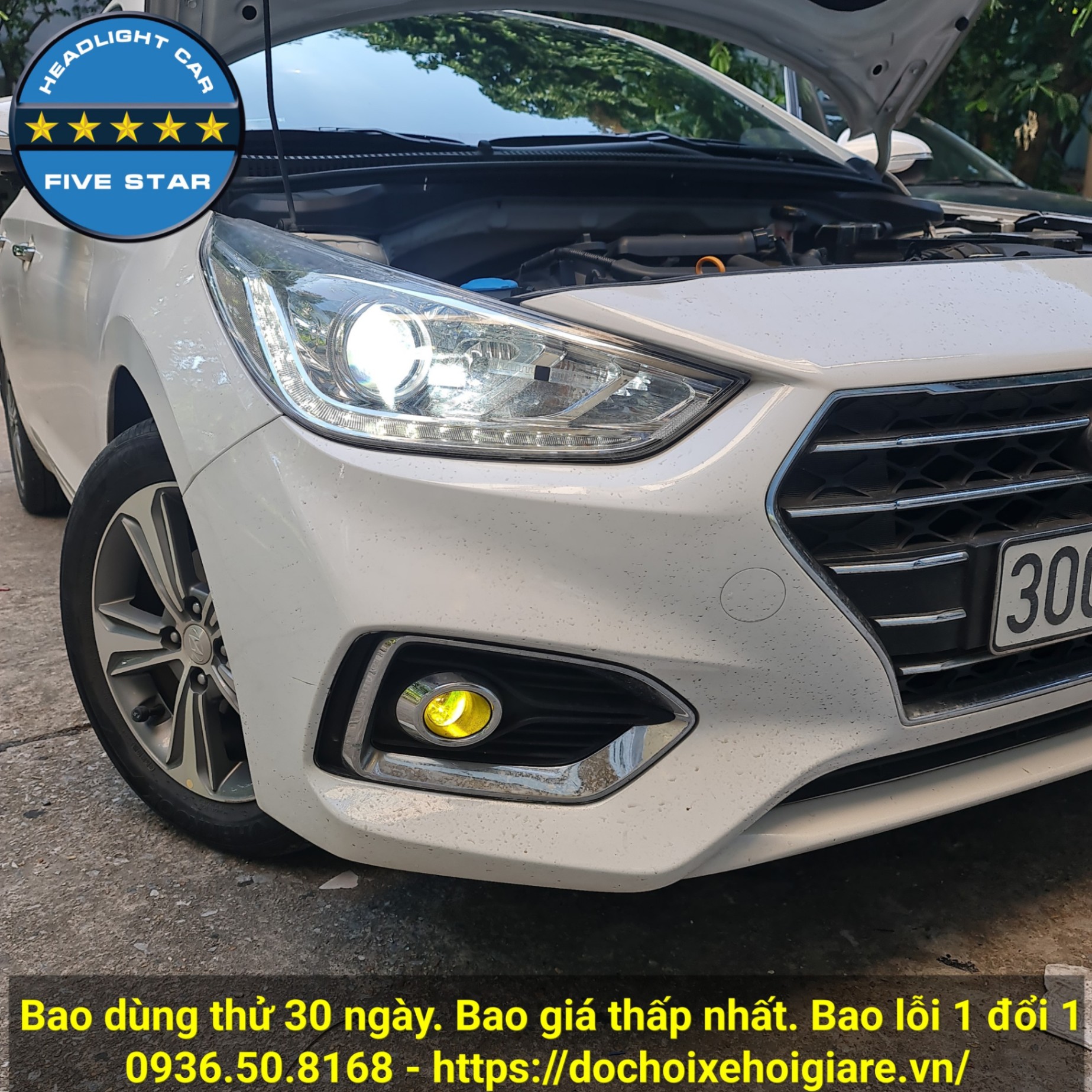 Bi gầm Led, Bi Led gầm Hyundai Kia đời mới, FIVE STAR 2 inch 3 màu, thấu kính xanh, 2 chế độ cốt pha siêu sáng