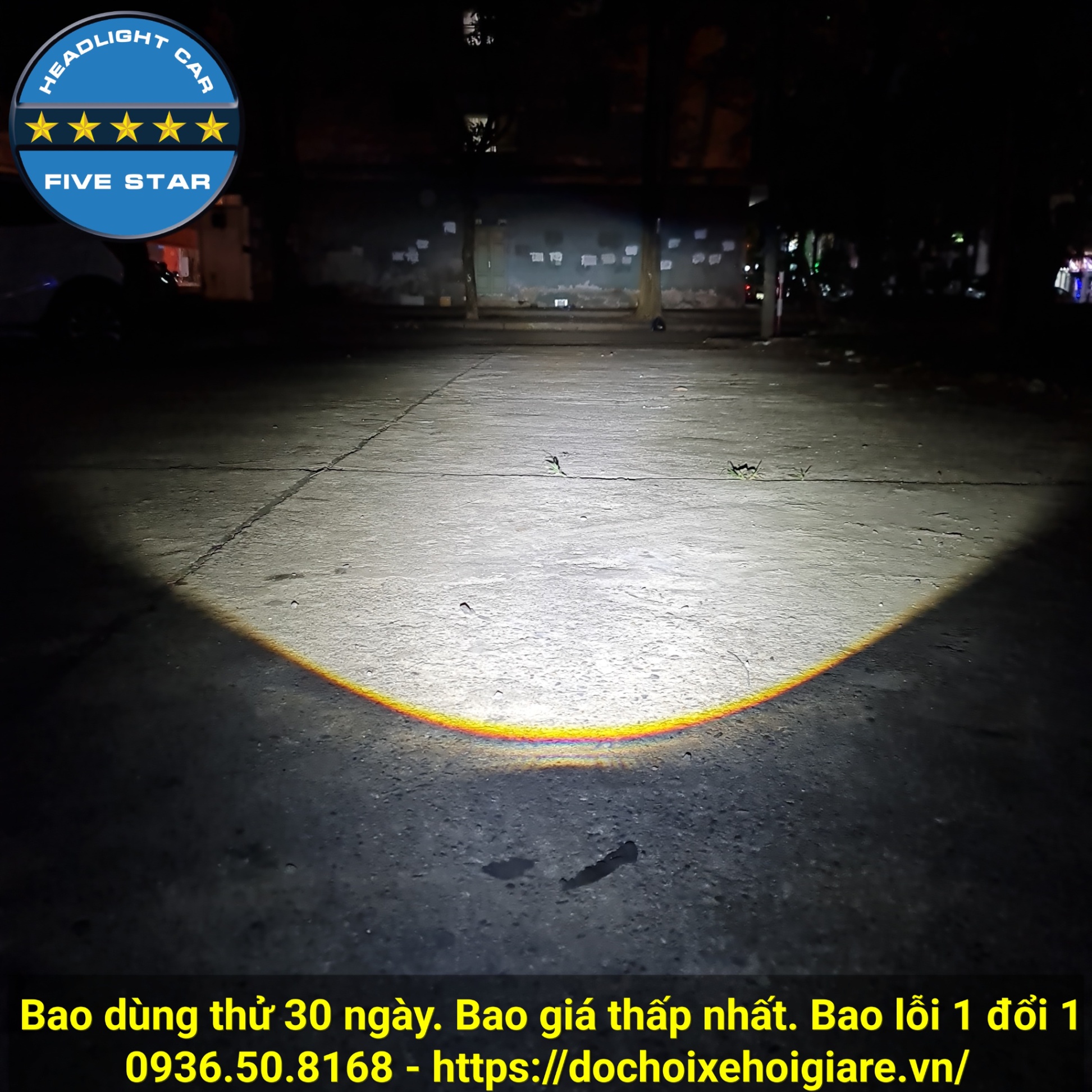 Bi gầm Led, Bi Led gầm Hyundai Kia đời mới, FIVE STAR 2 inch 3 màu, thấu kính xanh, 2 chế độ cốt pha siêu sáng