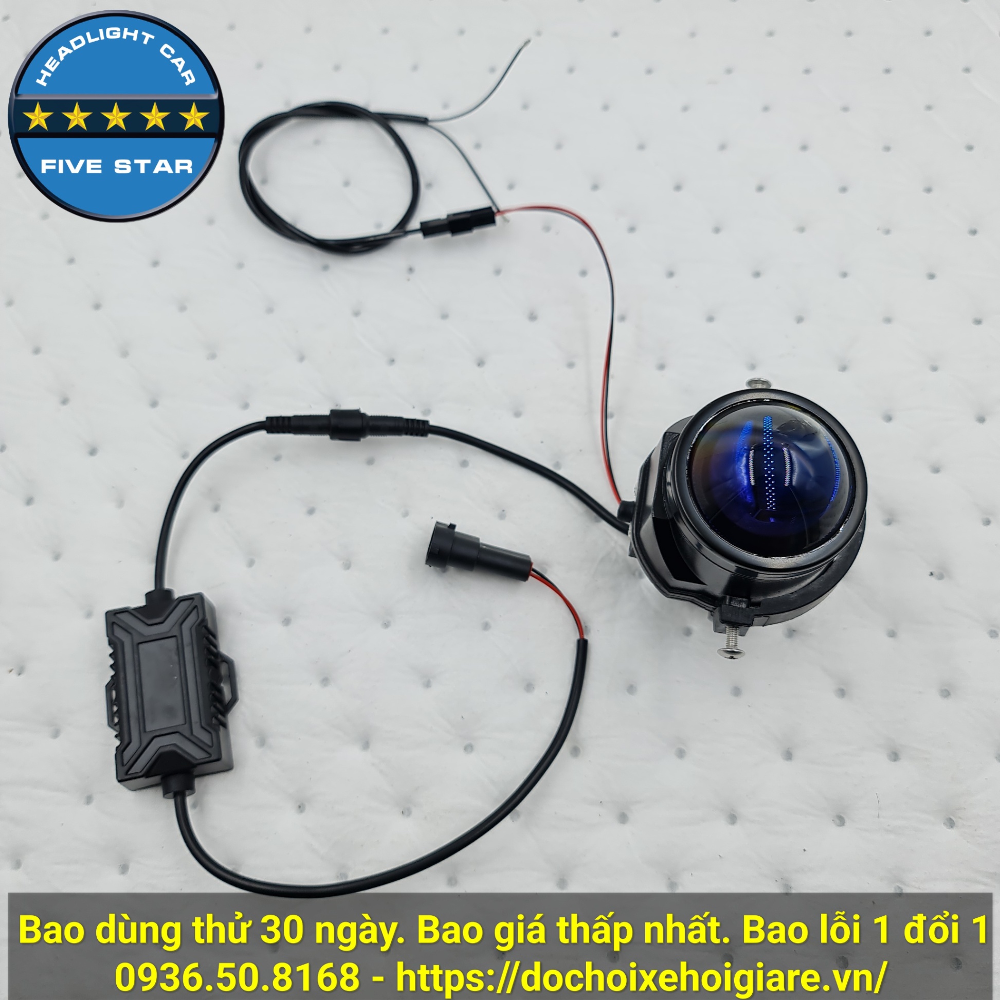 Bi gầm Led, Bi Led gầm Hyundai Kia đời mới, FIVE STAR 2 inch 3 màu, thấu kính xanh, 2 chế độ cốt pha siêu sáng