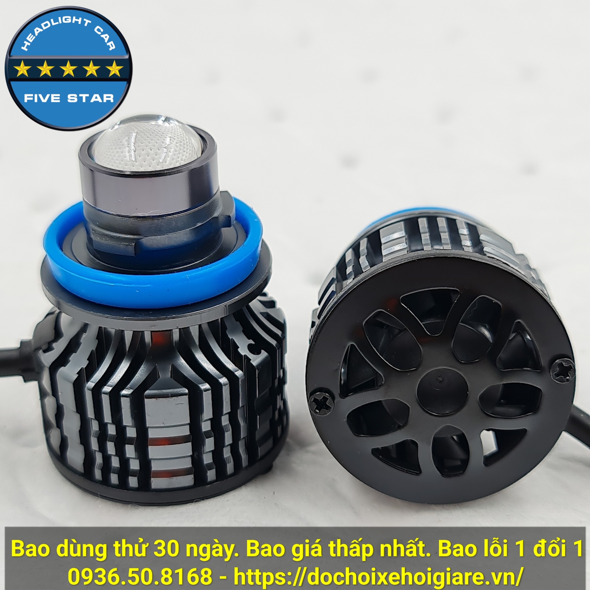 Bóng đèn pha Led giả lập Laser 22W 7500LM 12V, 3 chế độ màu, tản nhiệt quạt, thương hiệu OEM