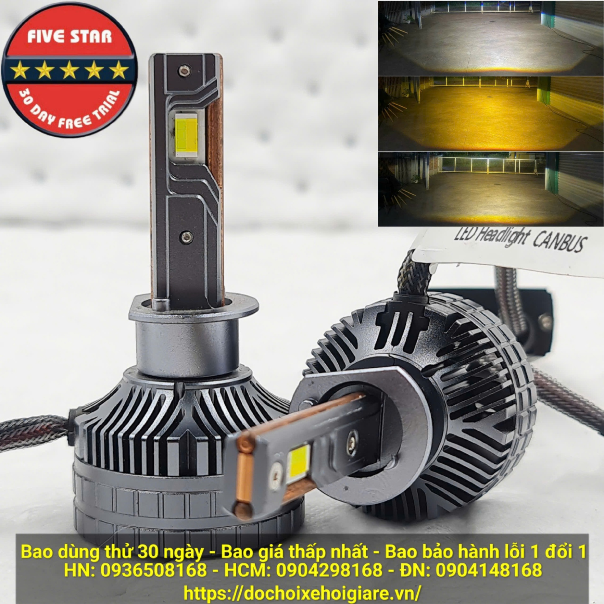 Đèn LED Pha H1 3 Màu FIVE STAR CSP3570 – 40W, 2 Ống Đồng, Siêu Sáng, BH 3 Năm