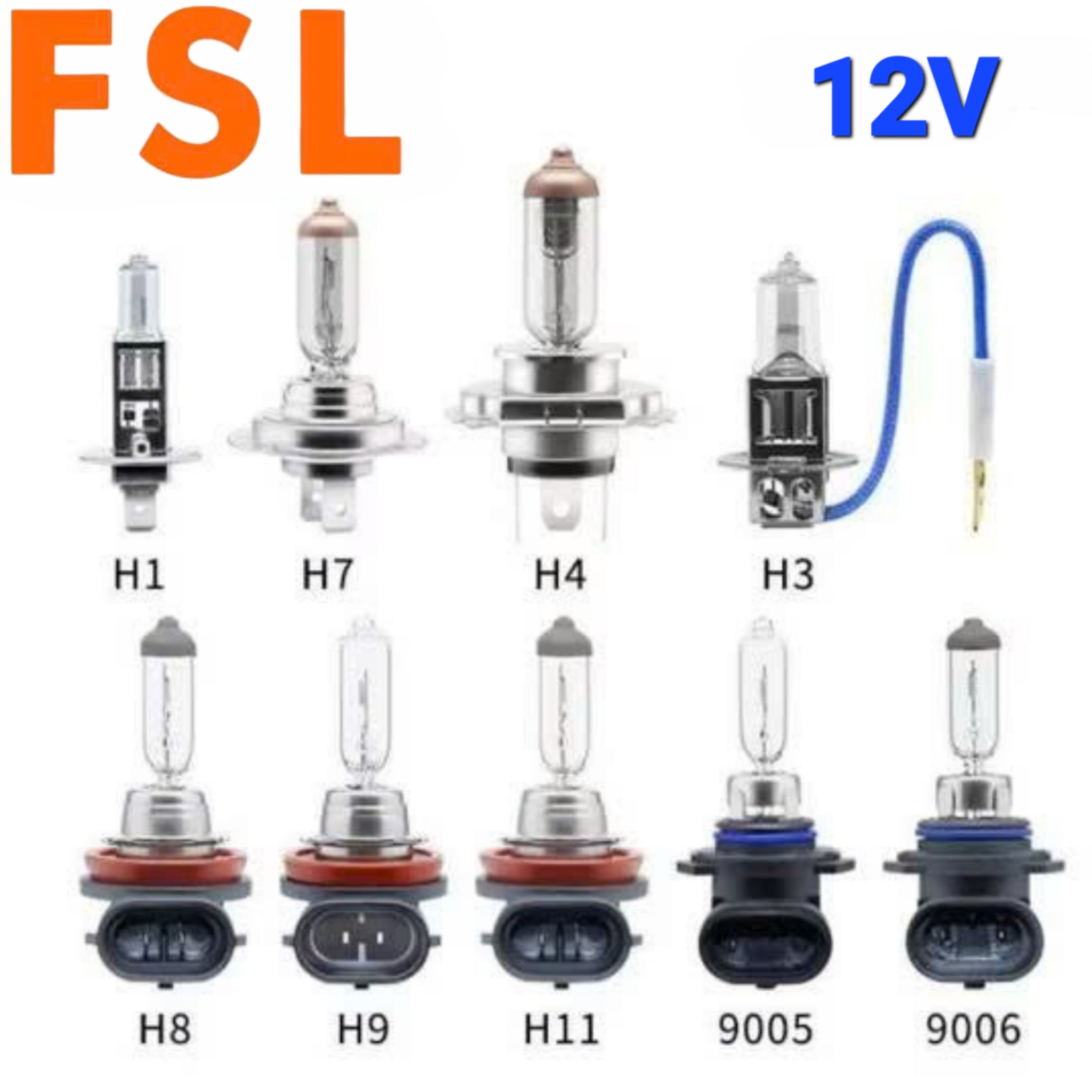Bóng Đèn Pha Gầm Ô Tô Halogen 1 Màu FSL 12V H1 H3 H4 H7 H8 H9 H10 H11 H15 H16 9005 9006 9012 880 881