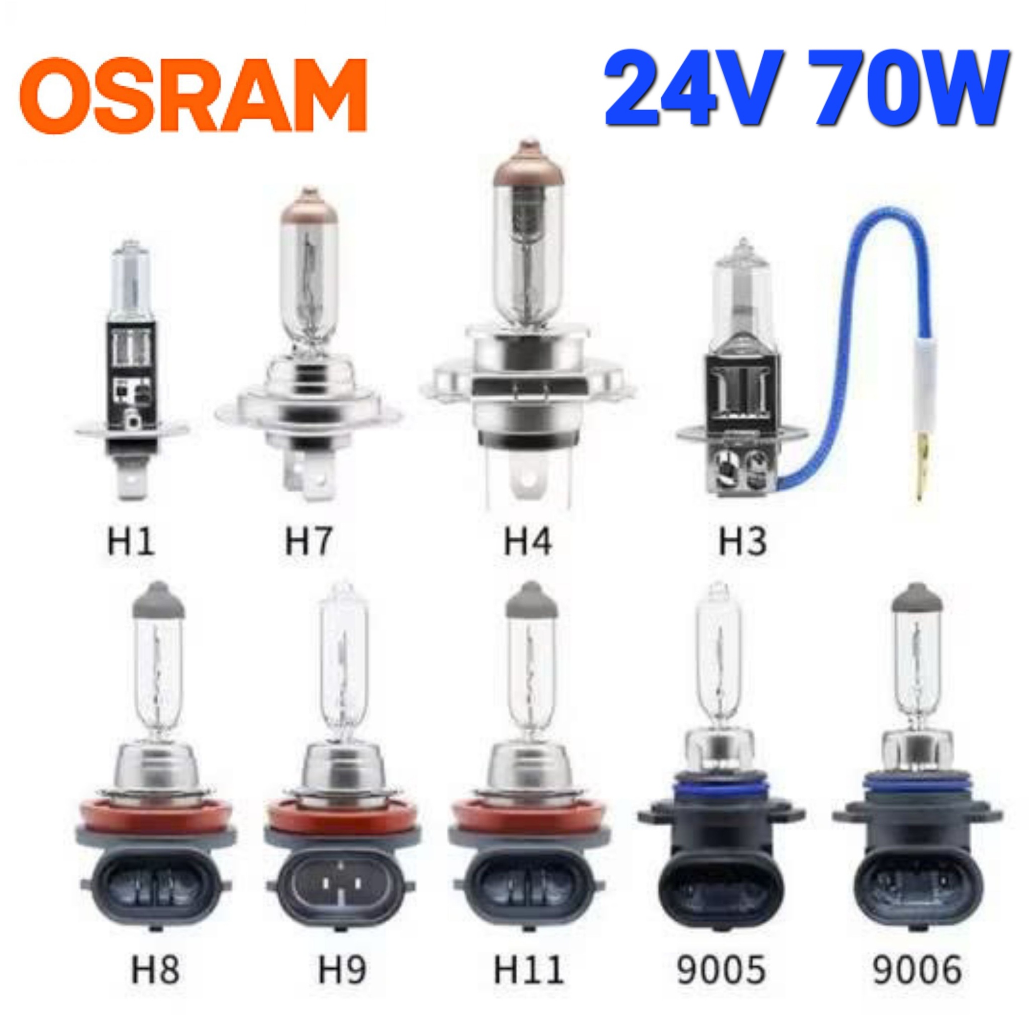 Bóng Đèn Pha Gầm Ô Tô Halogen 1 Màu OSRAM 24V 70W H1 H3 H4 H7