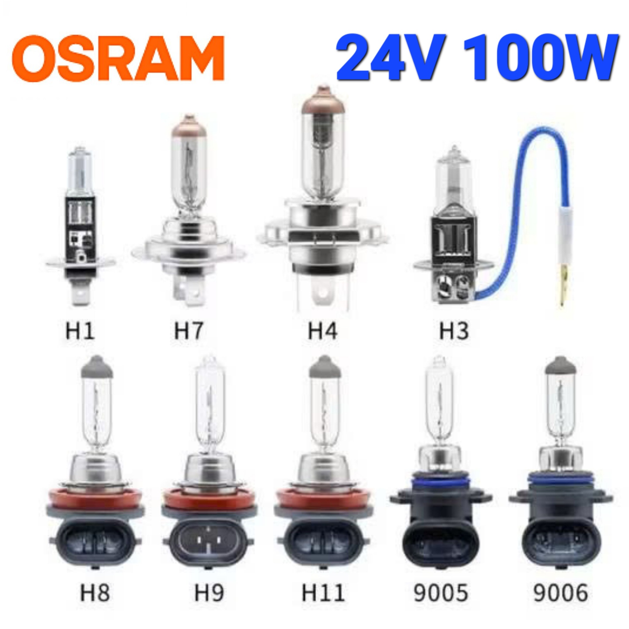 Bóng Đèn Pha Gầm Ô Tô Halogen 1 Màu OSRAM 24V 100W H1 H3 H4 H7