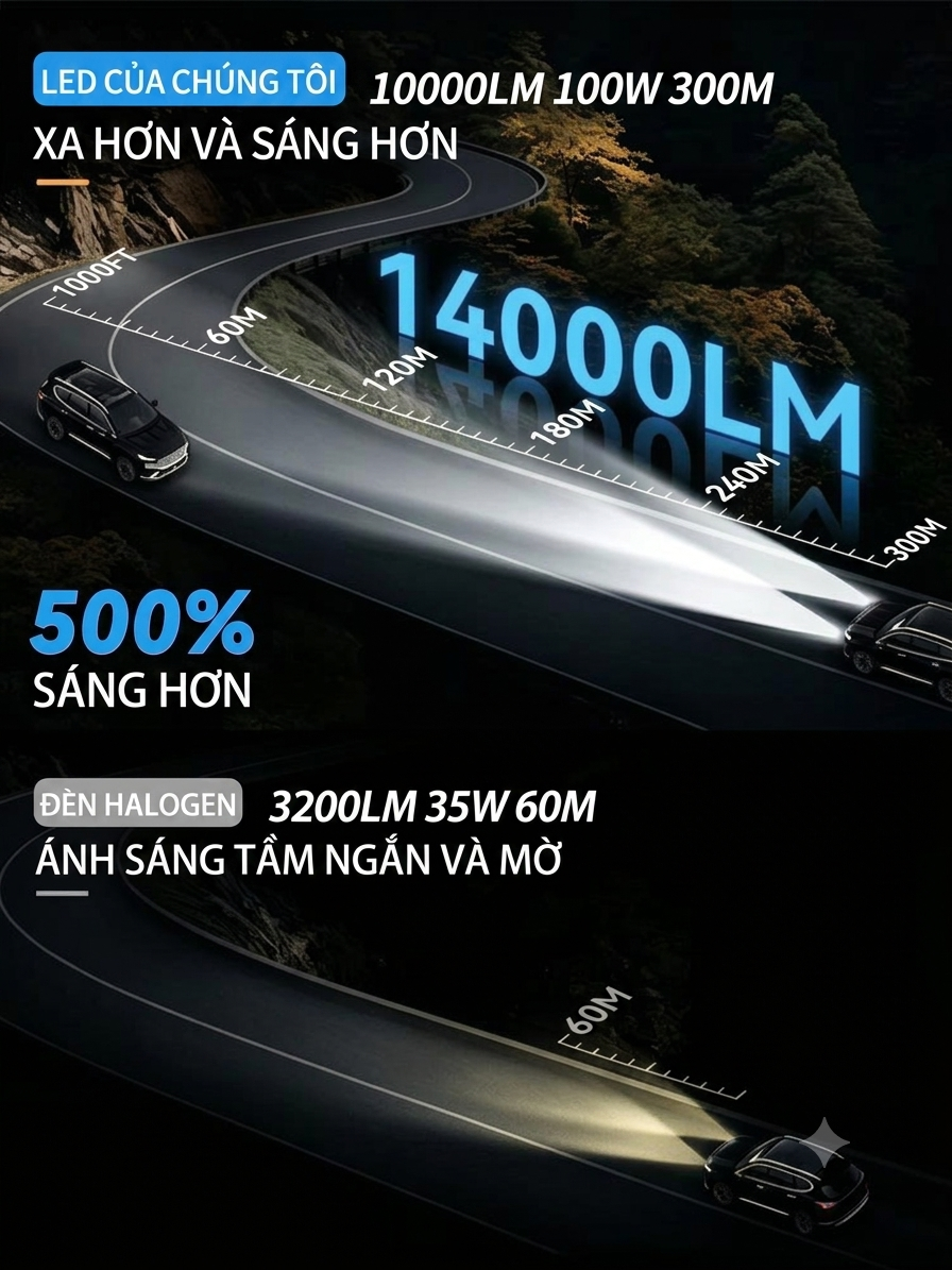 Bi LED Mini H4 1 Màu Trắng 99/69W 12V, Trợ Pha Kép (Màn Chập & 2 Laser Mắt Ếch) - Five Star BM02