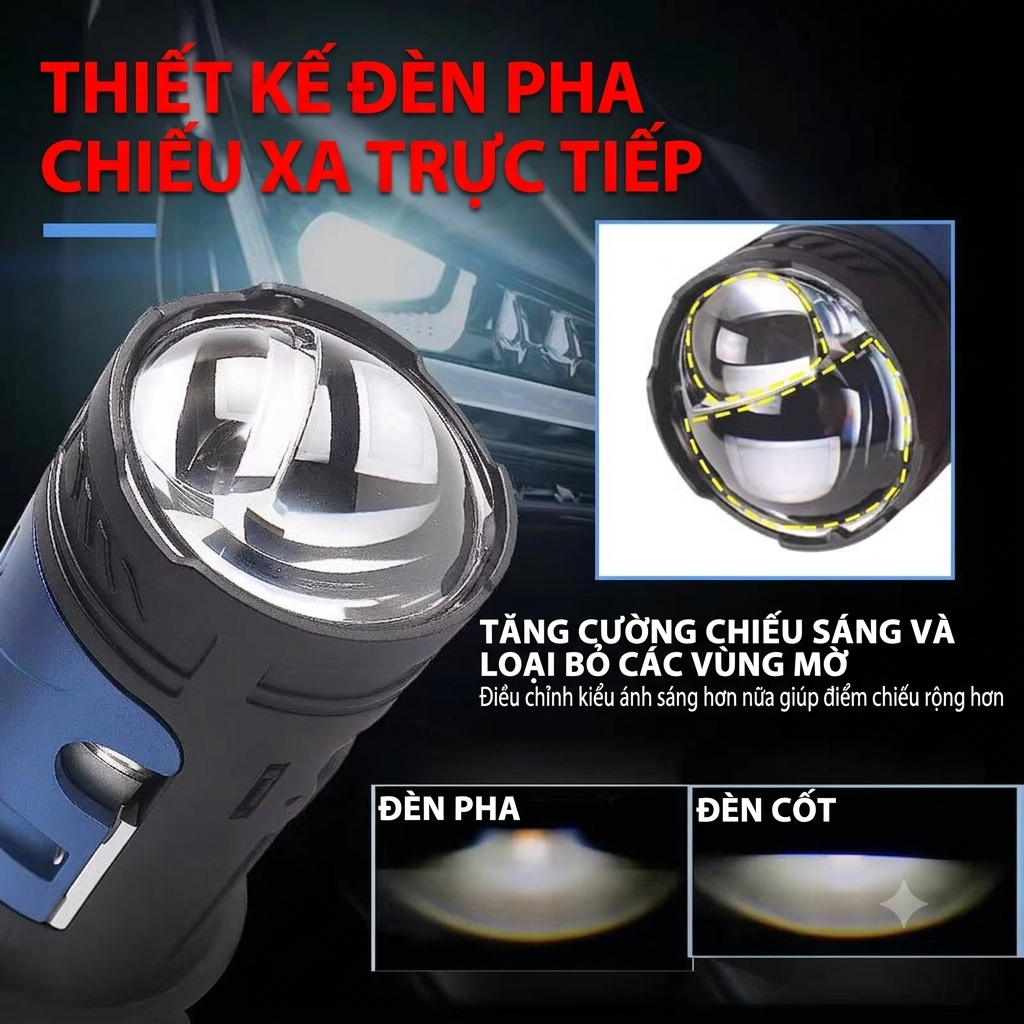 Bi LED Mini H4 1 Màu Trắng 80/65W 12V, Trợ Pha Kép (Màn Chập & 1 Laser Mắt Ếch) - Five Star BM04