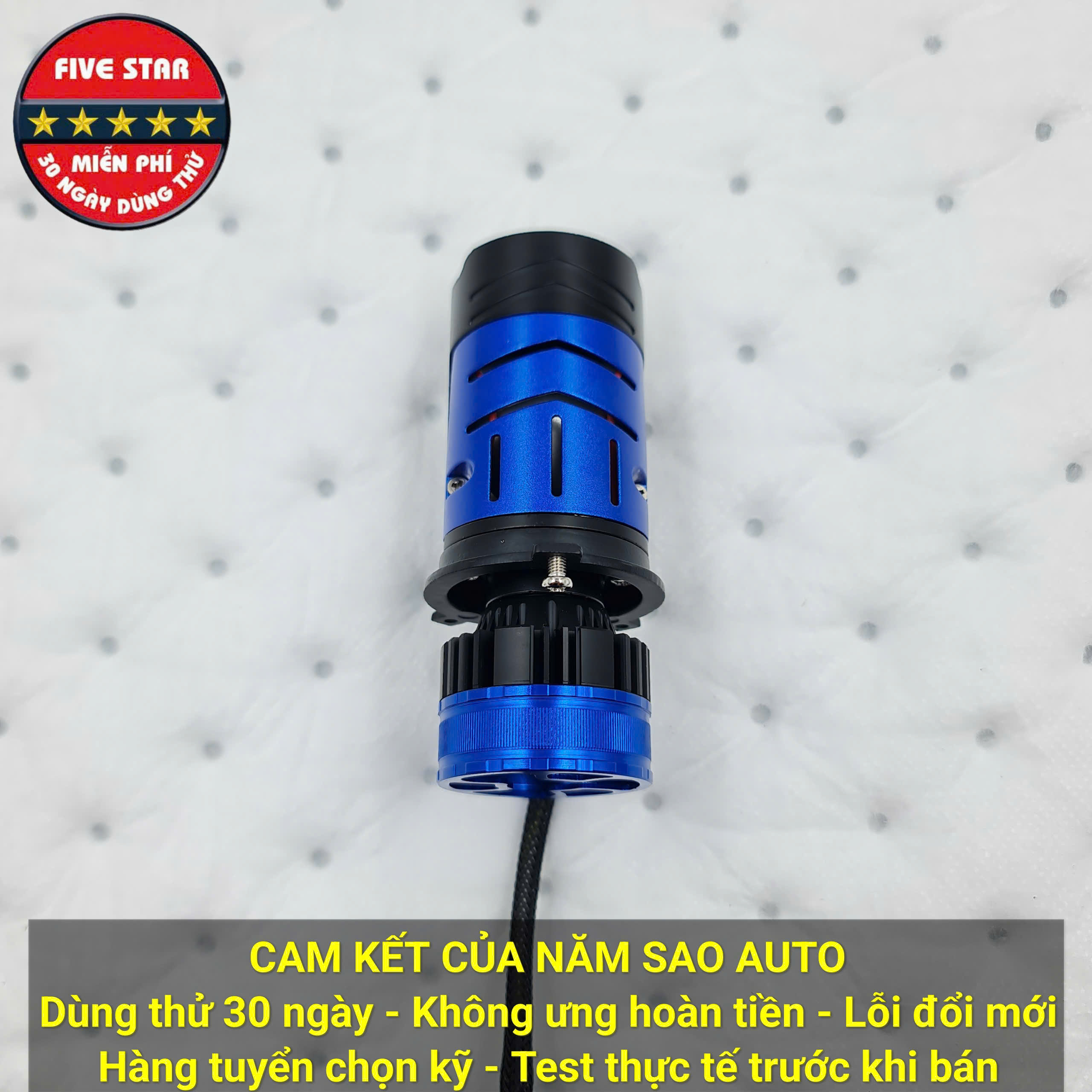 Bi LED Mini H4 1 Màu Trắng 80/65W 12V, Trợ Pha Kép (Màn Chập & 1 Laser Mắt Ếch) - Five Star BM04
