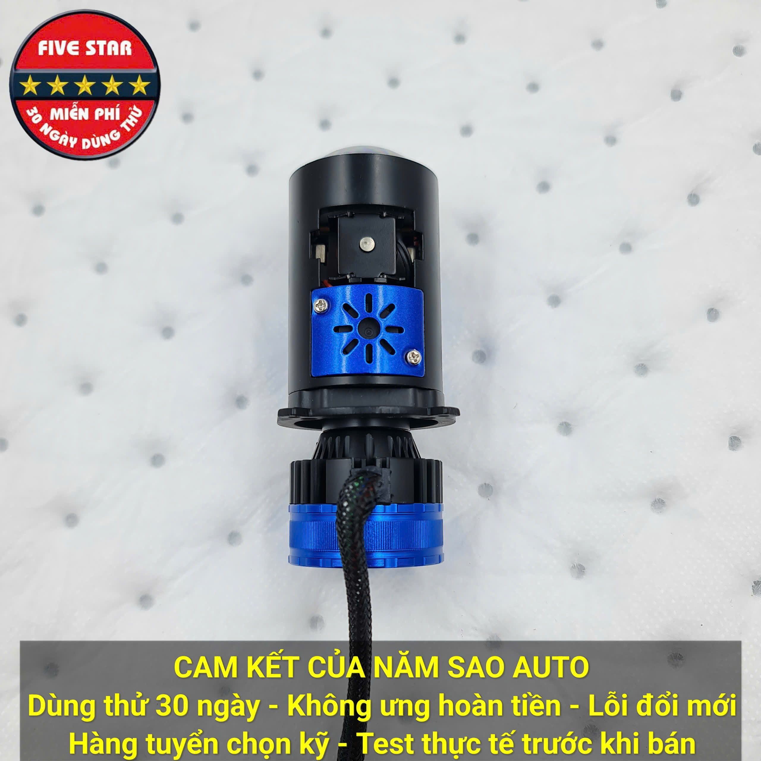 Bi LED Mini H4 1 Màu Trắng 80/65W 12V, Trợ Pha Kép (Màn Chập & 1 Laser Mắt Ếch) - Five Star BM04