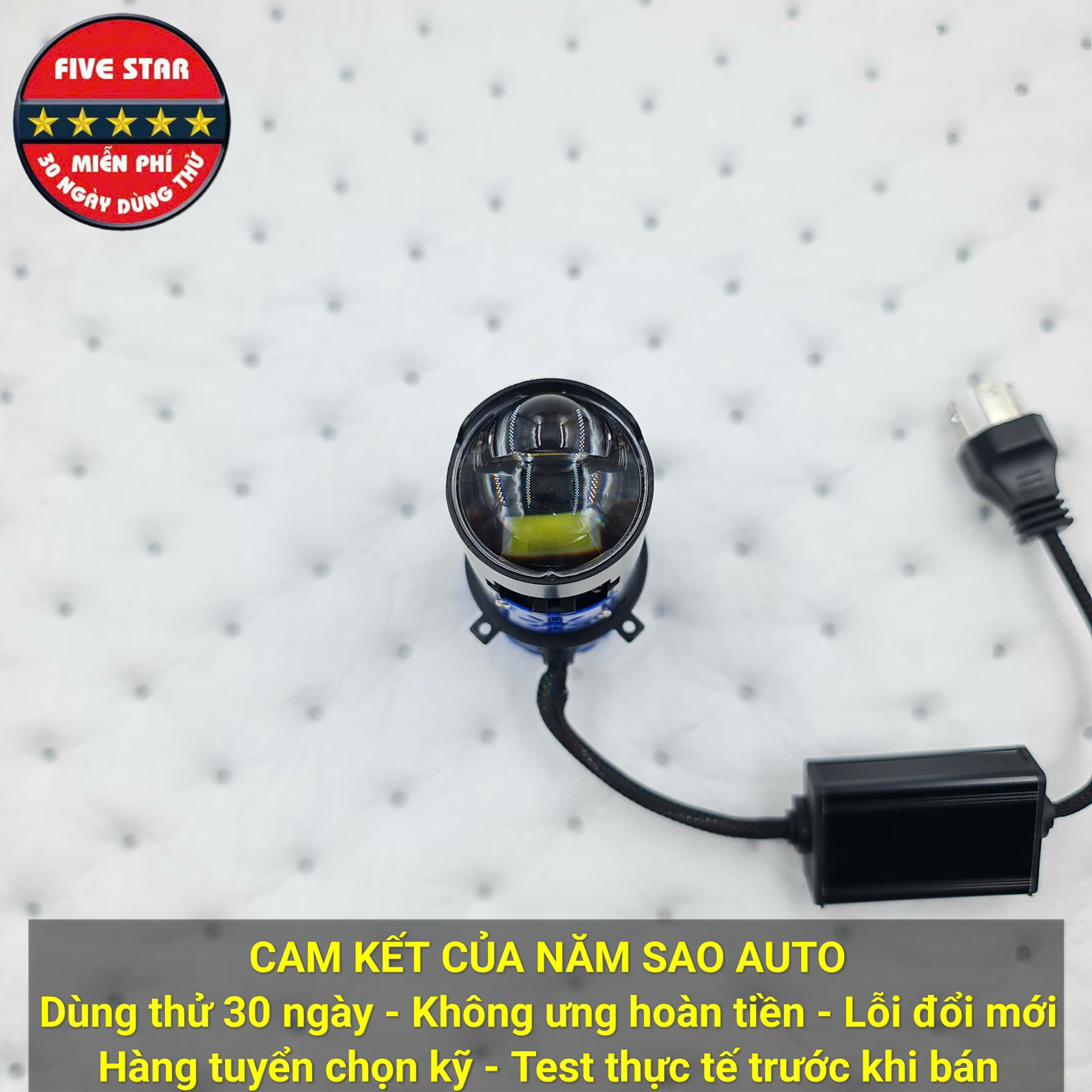 Bi LED Mini H4 1 Màu Trắng 80/65W 12V, Trợ Pha Kép (Màn Chập & 1 Laser Mắt Ếch) - Five Star BM04