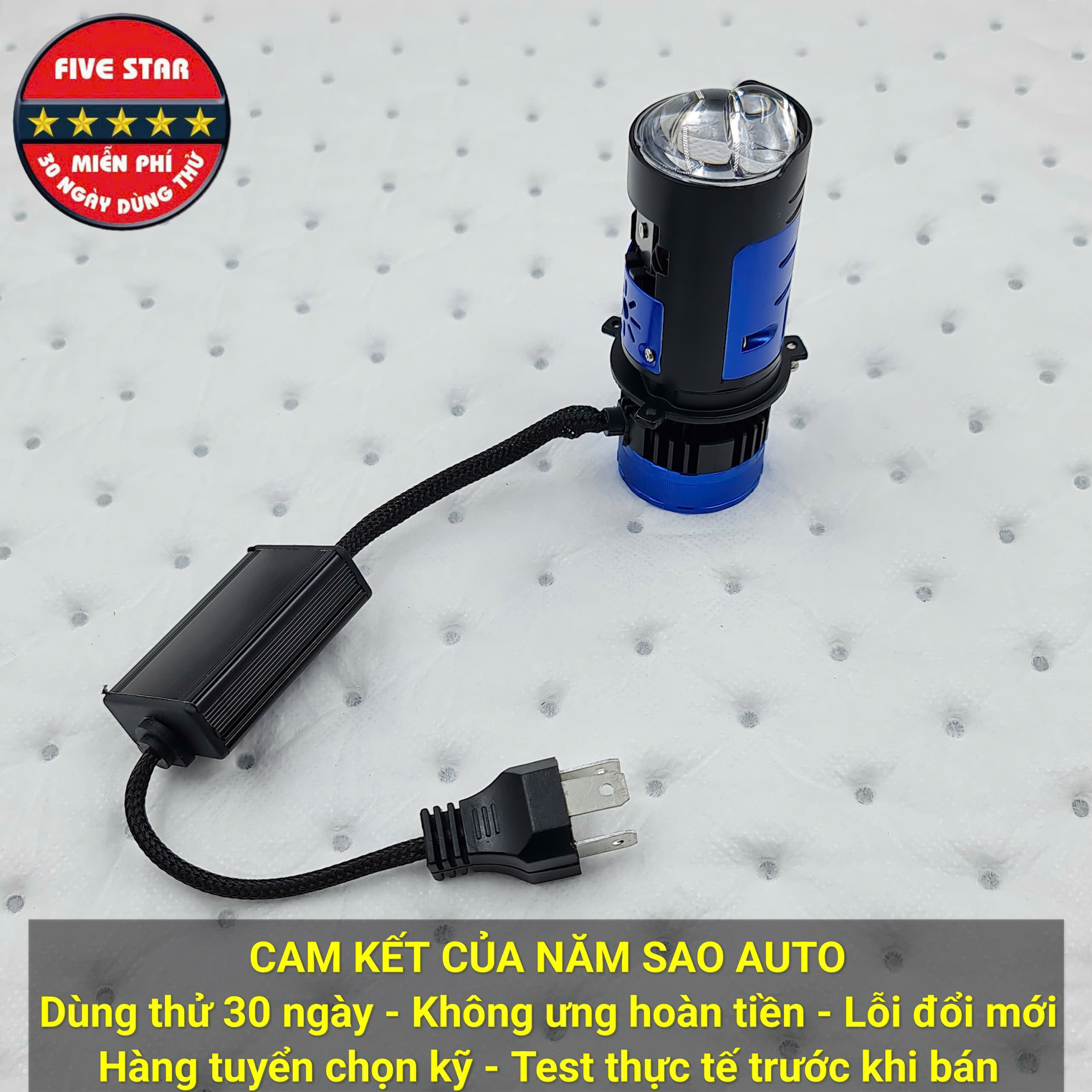 Bi LED Mini H4 1 Màu Trắng 80/65W 12V, Trợ Pha Kép (Màn Chập & 1 Laser Mắt Ếch) - Five Star BM04