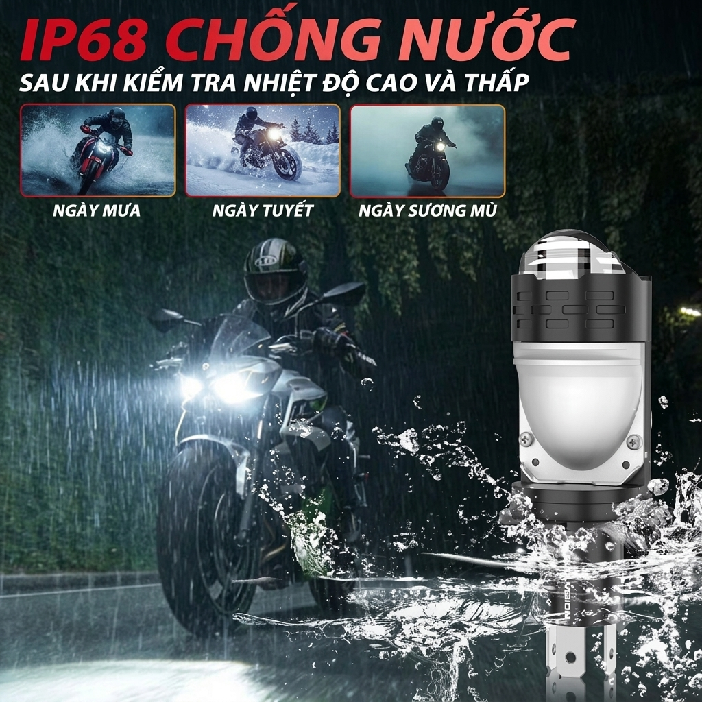 Bi LED Mini H4 3 Màu 55/40W 12V, Trợ Pha Mắt Ếch 1 LED - Five Star BM01