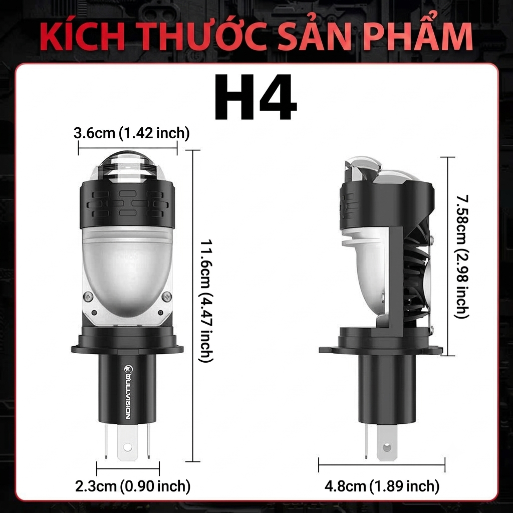 Bi LED Mini H4 3 Màu 55/40W 12V, Trợ Pha Mắt Ếch 1 LED - Five Star BM01