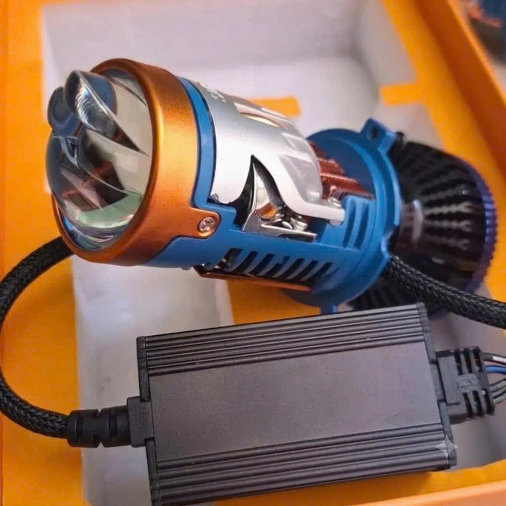 Bi LED Mini H4 3 Màu 73/67W 12V, Trợ Pha 2 Laser Mắt Ếch - Five Star BM03