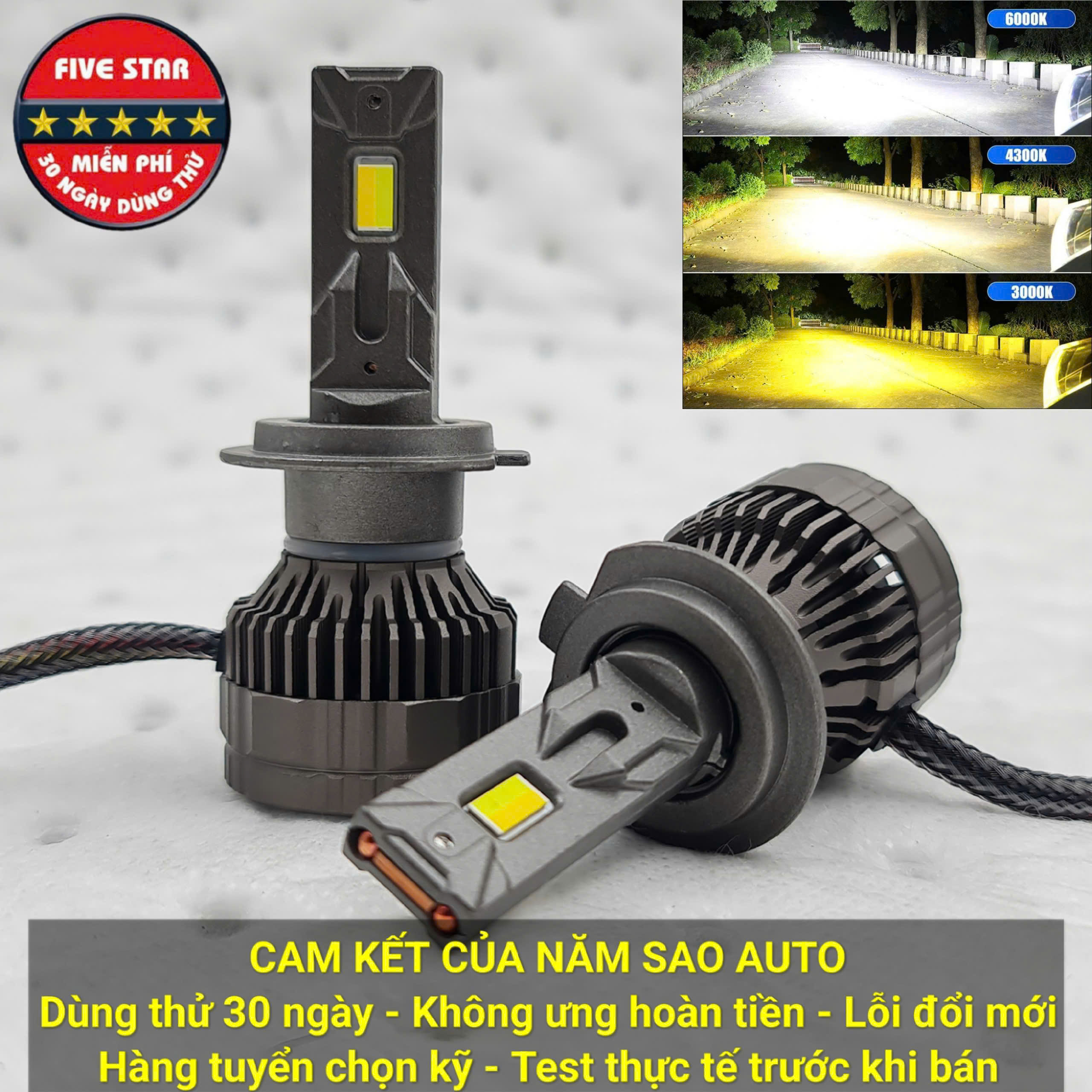 Bóng LED Pha Gầm Ô Tô 3 Màu 55W 12V 2 Ống Đồng - Five Star F87