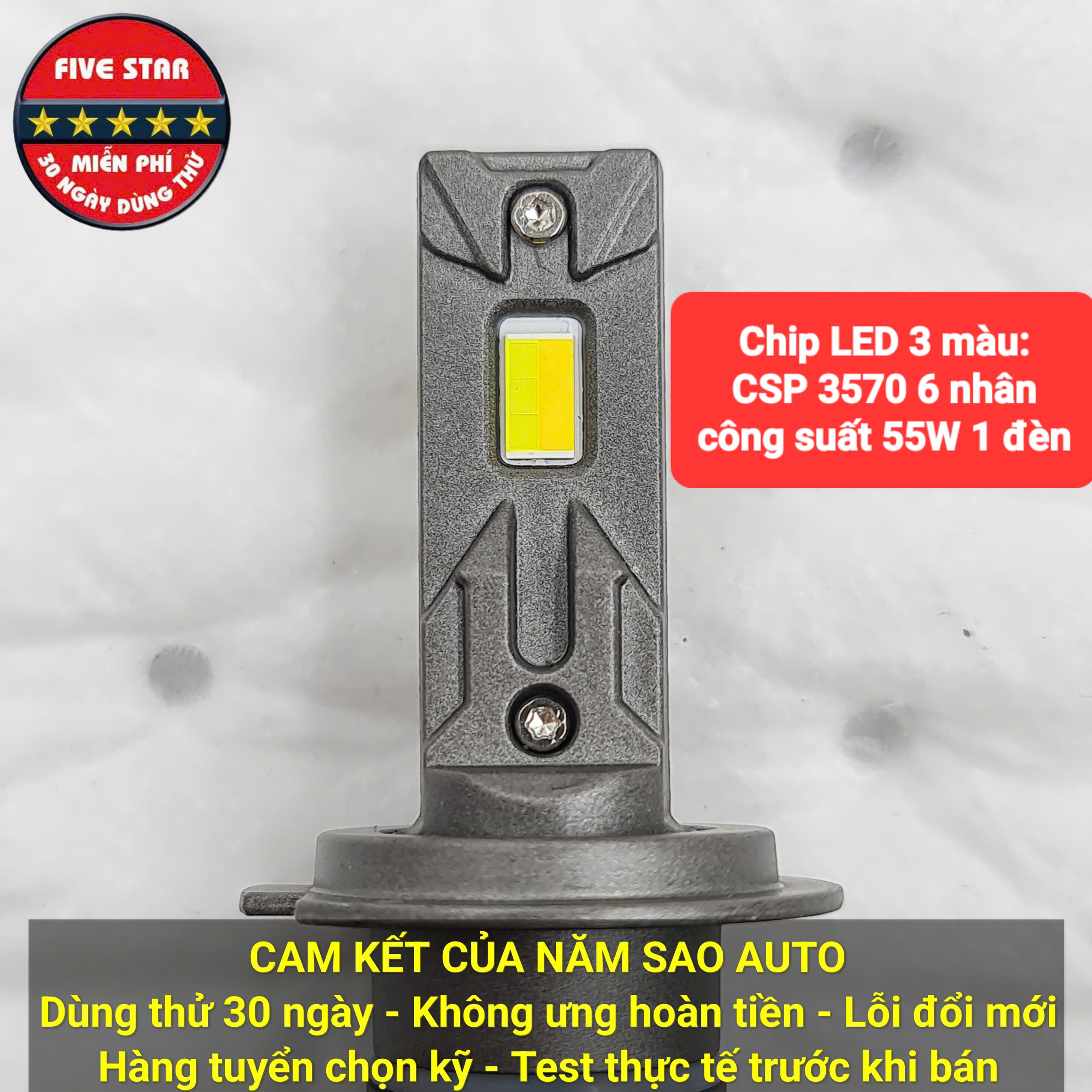 Bóng Led H16 3 màu 55W 12V 2 ống đồng - Five Star F87