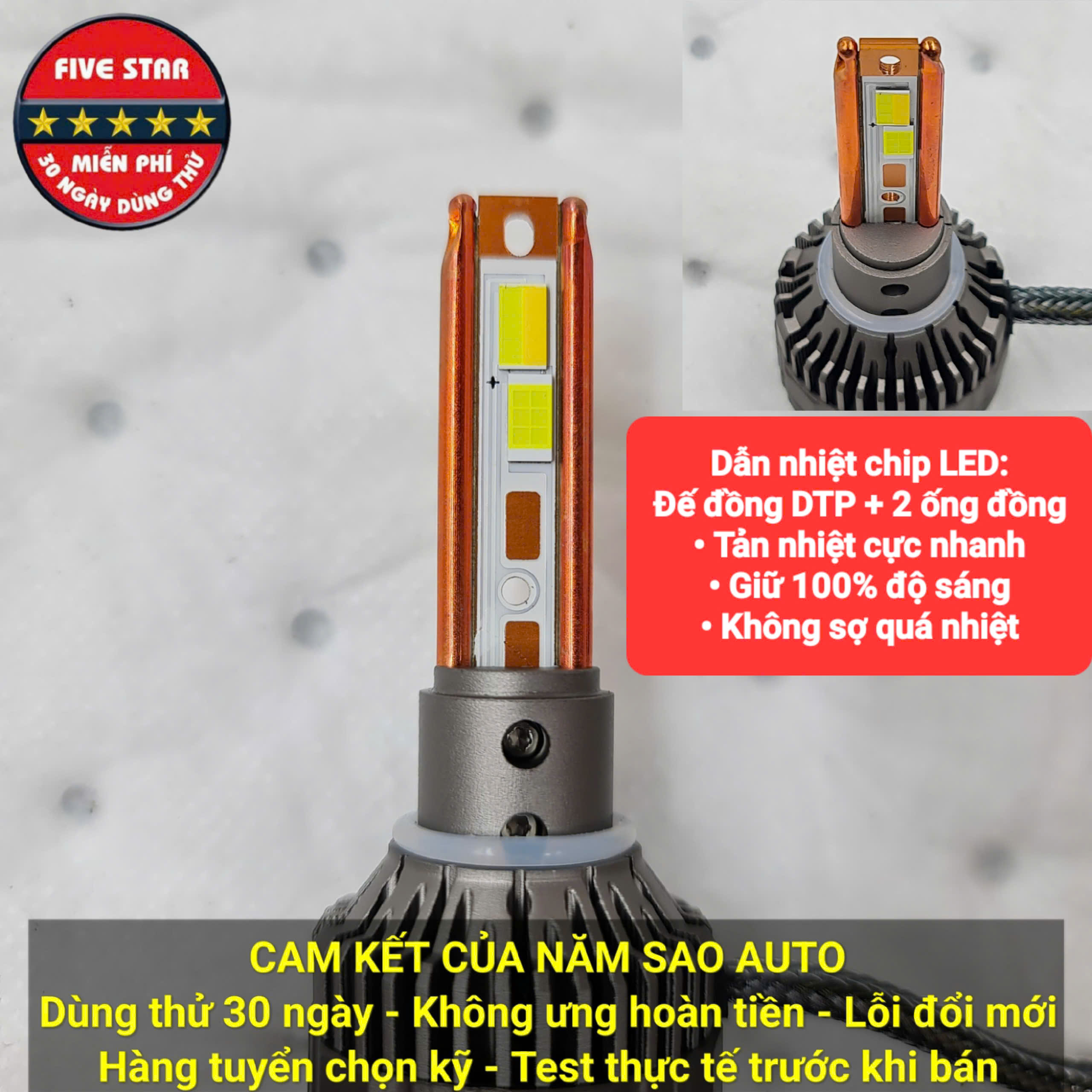 Bóng Led H4 3 màu 55W 12V 2 ống đồng - Five Star F87