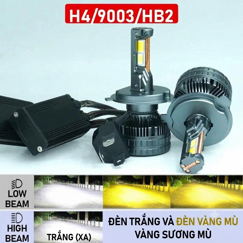 Bóng Led H4 3 màu 70W 12V 24V 3 ống đồng - Five Star F89
