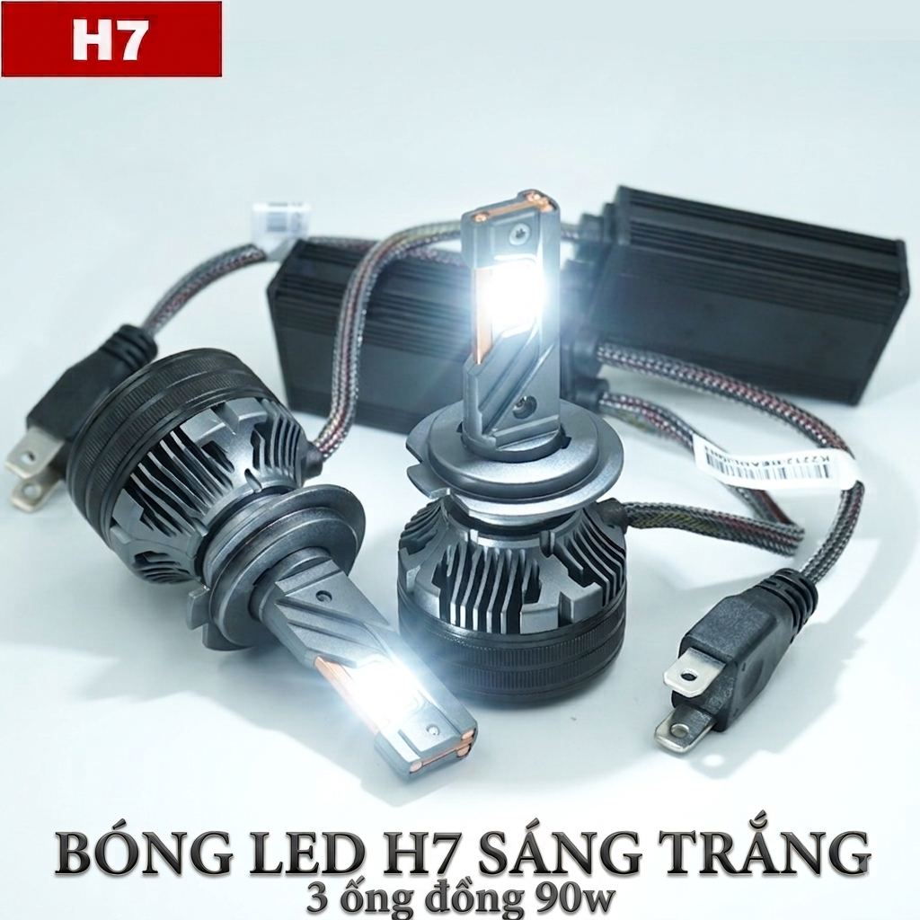 Bóng Led H7 1 màu trắng 90W 12V 3 ống đồng - Five Star F88