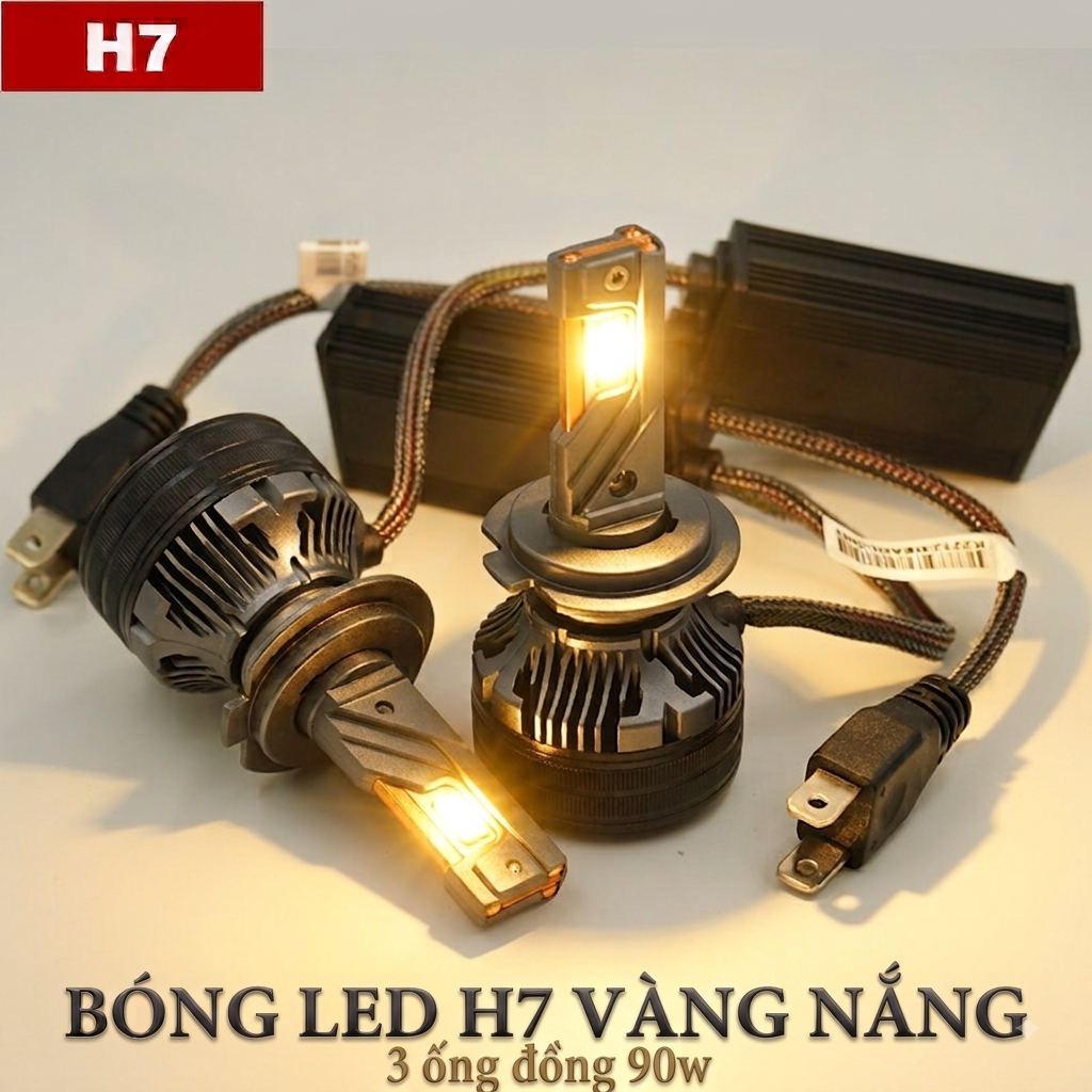 Bóng Led H7 1 màu vàng nắng 90W 12V 3 ống đồng - Five Star F88