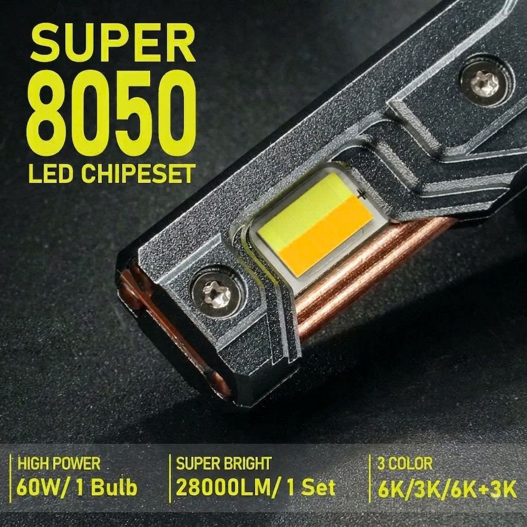 Bóng Led H7 3 màu 70W 12V 24V 3 ống đồng - Five Star F89