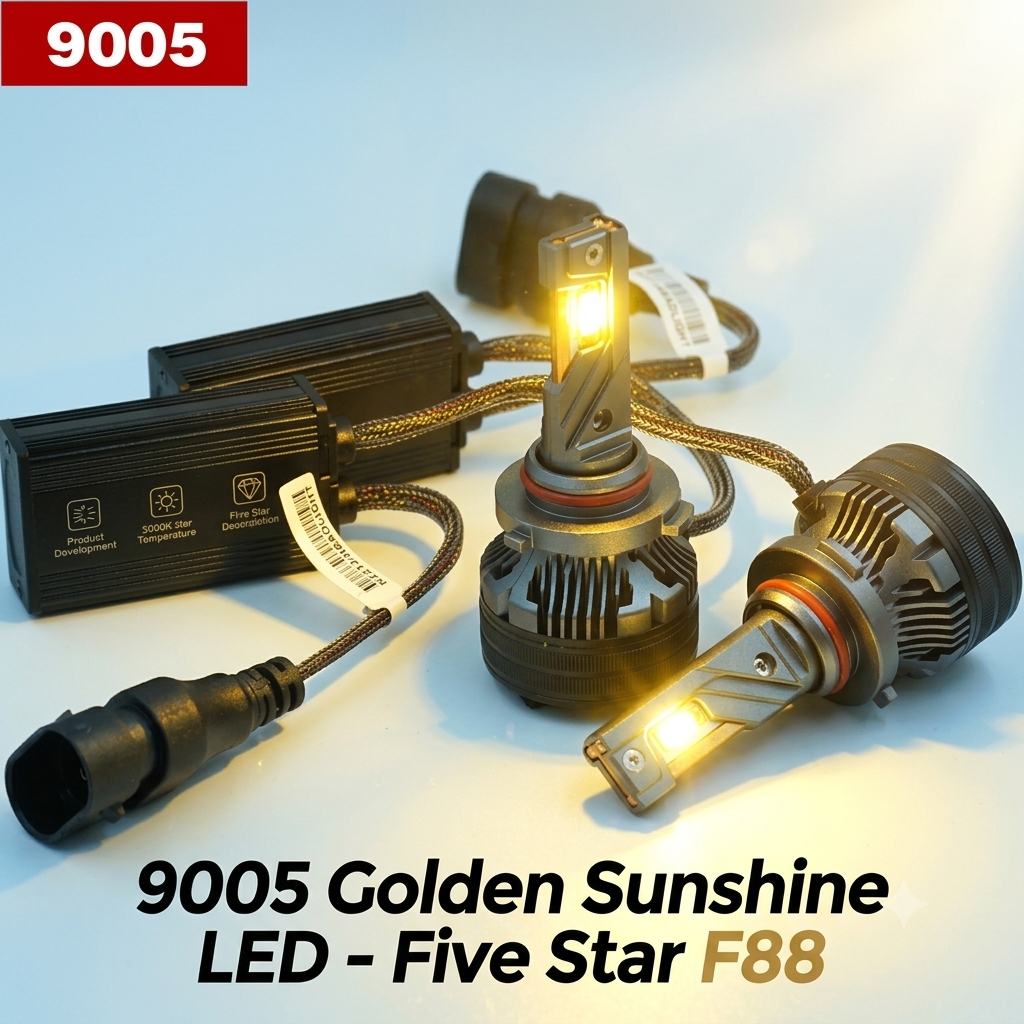 Bóng Led HB3 9005 1 màu vàng nắng 90W 12V 3 ống đồng - Five Star F88