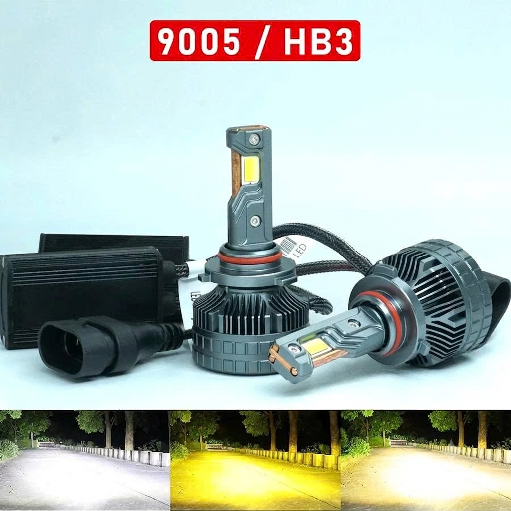 Bóng Led HB3 9005 3 màu 70W 12V 3 ống đồng - Five Star F89