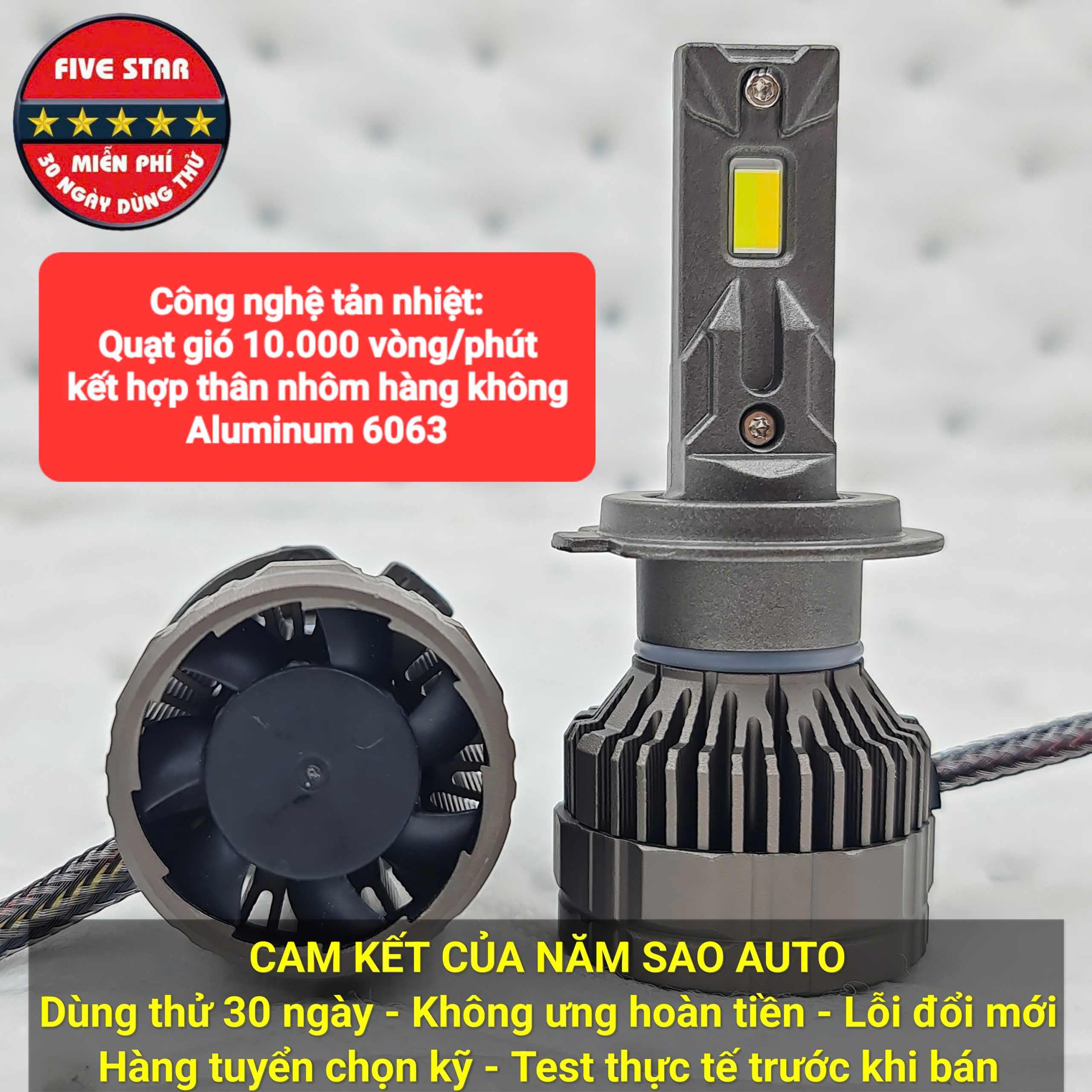Bóng Led HB4 9006 3 màu 55W 12V 2 ống đồng - Five Star F87