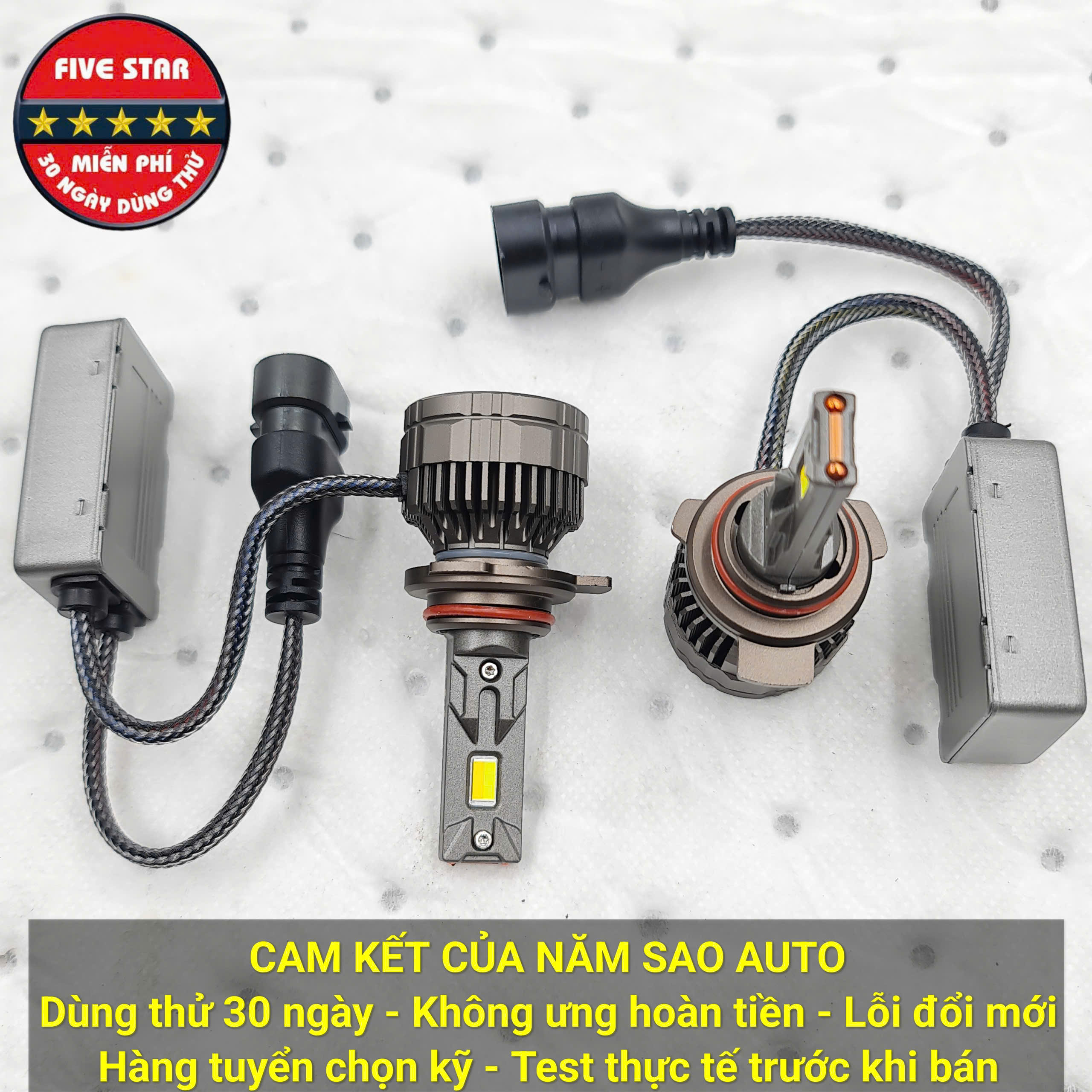 Bóng Led HIR2 9012 3 màu 55W 12V 2 ống đồng - Five Star F87