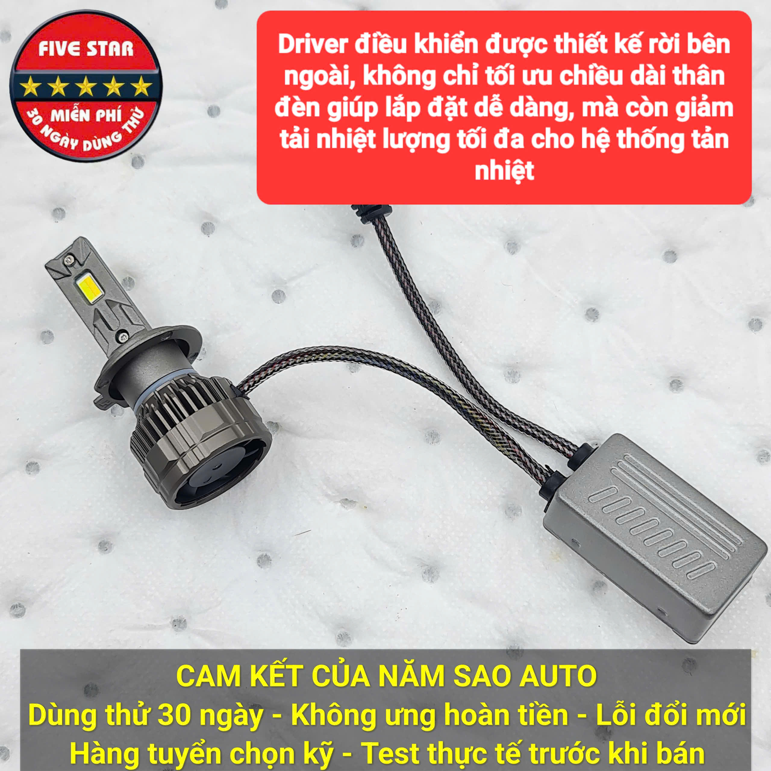 Bóng Led HIR2 9012 3 màu 55W 12V 2 ống đồng - Five Star F87