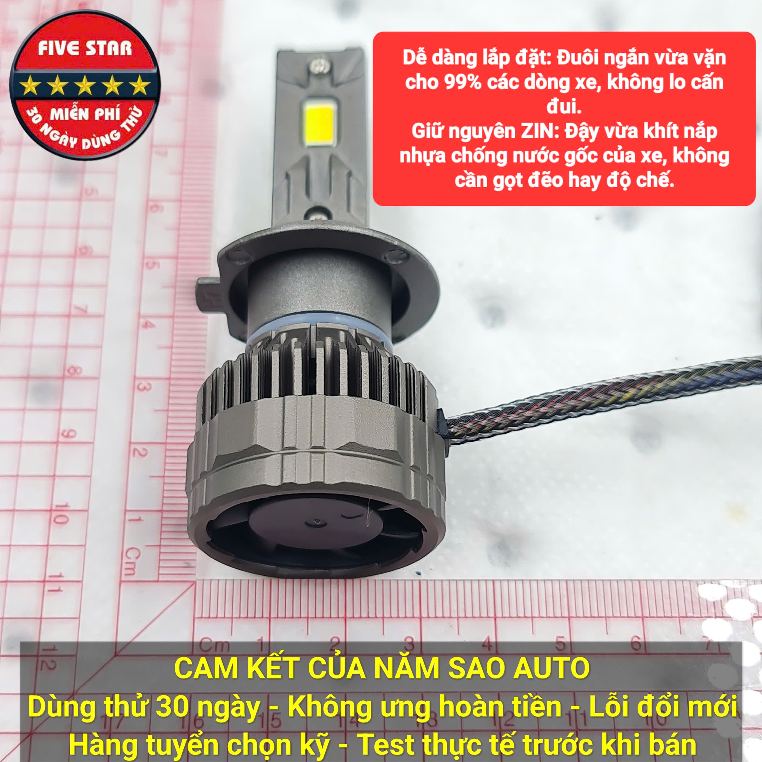 Bóng Led HIR2 9012 3 màu 55W 12V 2 ống đồng - Five Star F87