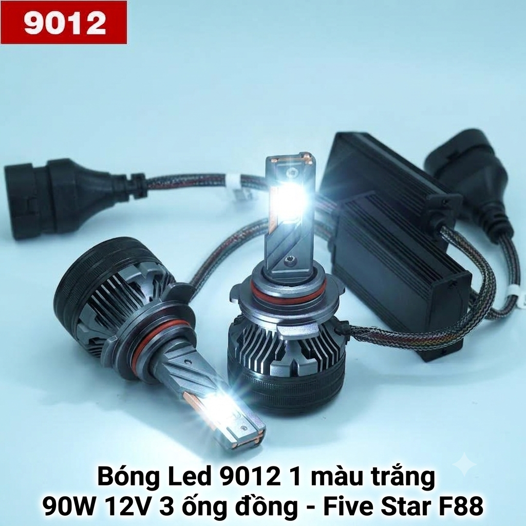 Bóng Led Hir2 9012 1 màu trắng 90W 12V 3 ống đồng - Five Star F88