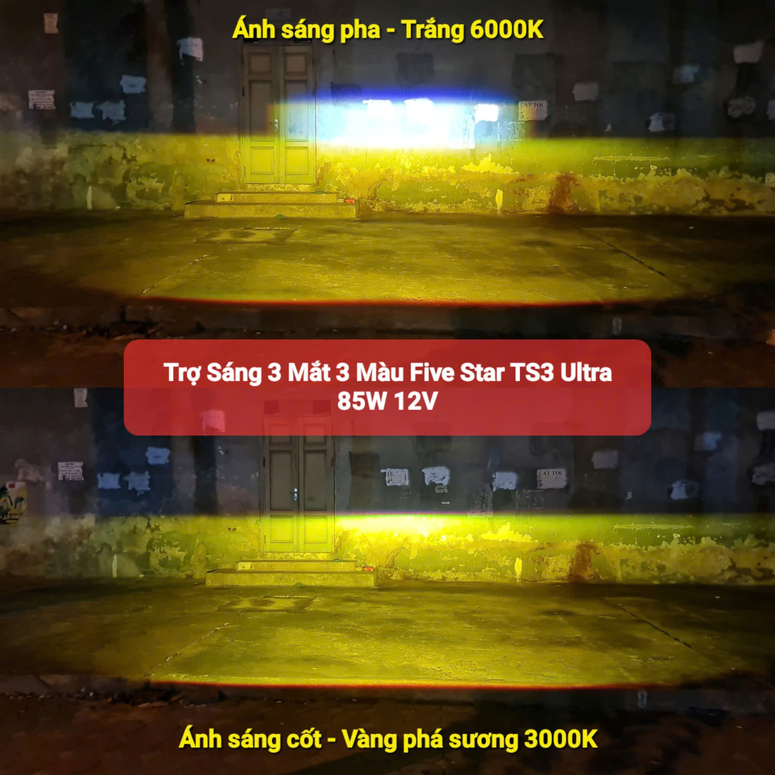 Đèn Trợ Sáng 3 Mắt Bi Cầu Led 3 Màu 85W | TS3 Ultra