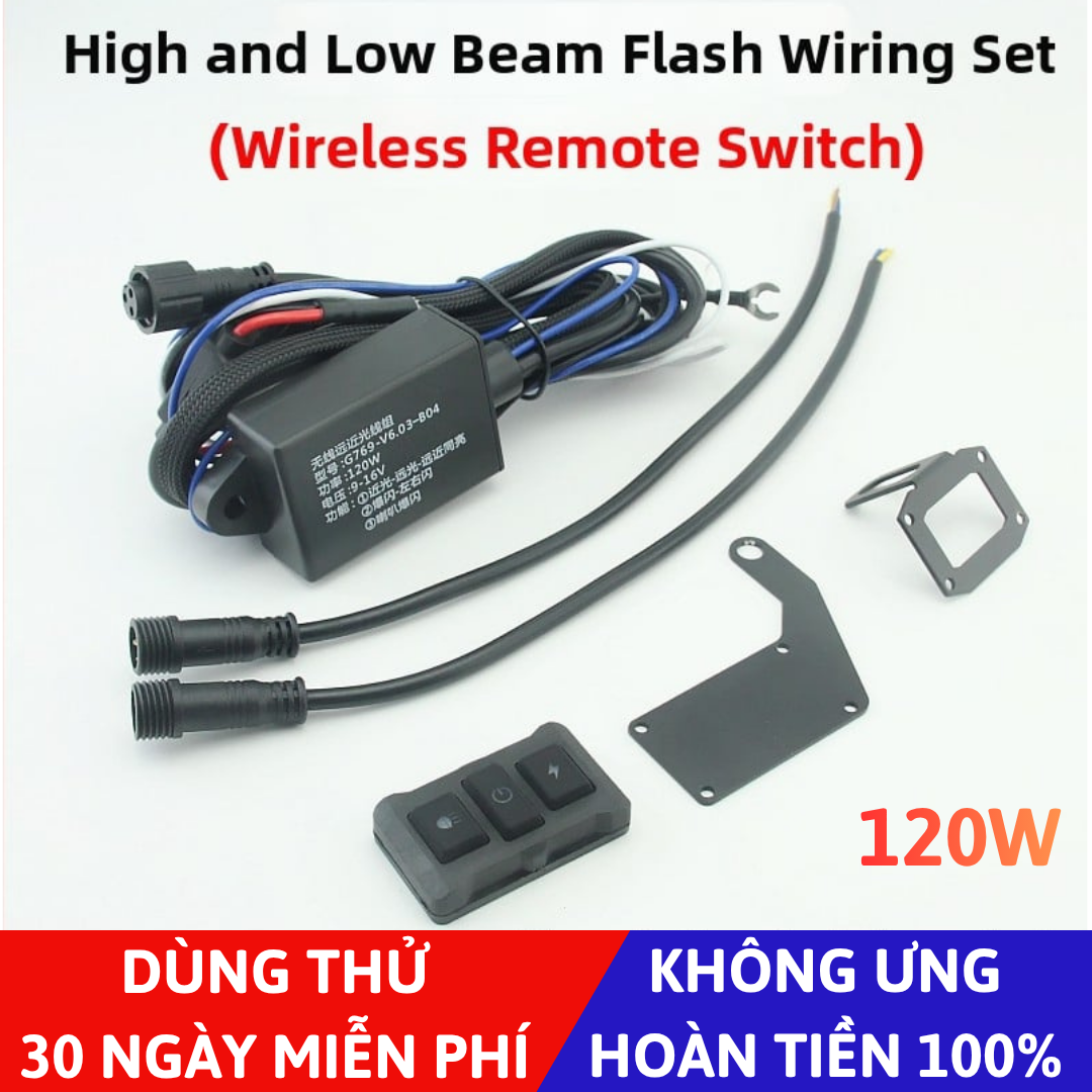 Relay Độ Đèn Ô Tô 120W Có Công Tắc Điều Khiển Từ Xa Không Dây Bluetooth Lắp Đèn Trợ Sáng, Đèn Bi Gầm Rờ Le Điện Tử