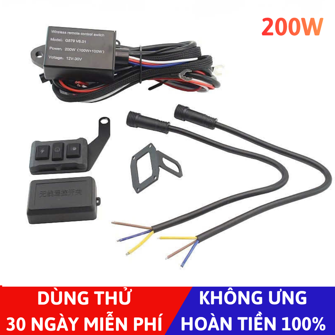 Rơ Le Đèn Ô Tô 200W Có Công Tắc Điều Khiển Từ Xa Không Dây Bluetooth Lắp Đèn Trợ Sáng, Đèn Bi Gầm Relay Điện Tử