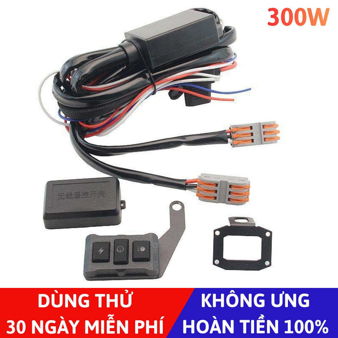 Rơ Le Độ Đèn Ô Tô 300W Có Công Tắc Điều Khiển Từ Xa Không Dây Bluetooth Lắp Đèn Trợ Sáng, Đèn Bi Gầm Relay Điện Tử